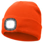 Winter Warm Knit Beanie 8 Hours High Powered Light 4 LED Beanie Hat USB Rechargeable Hands Free Headlamp Cap for Running Hiking