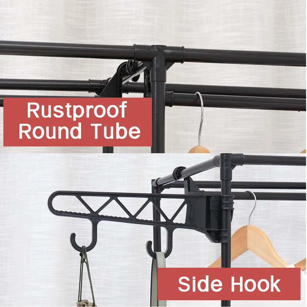 Clothes Rack Double Row Clothes Rack Large Floor Hangers With Hanging Hooks Shoes Household Storage Shelf Modern Coat Rack