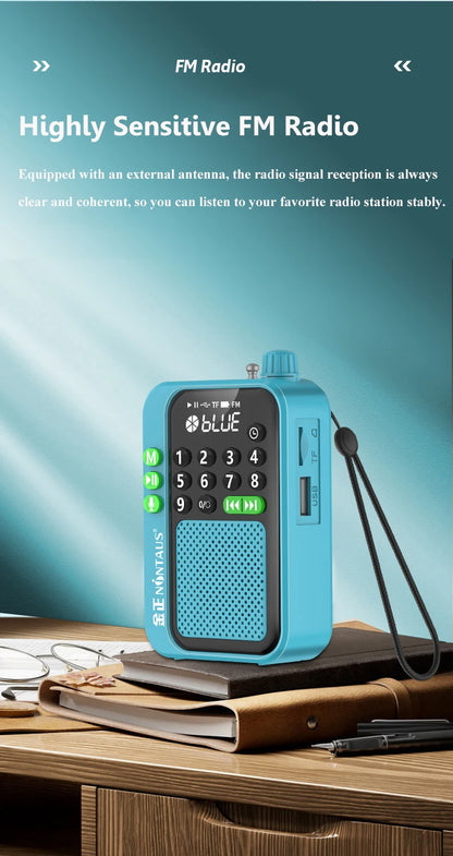 Mini Portable FM Radio Best Reception Radios 5W Wireless Bluetooth Speaker TF Card U Disk Music MP3 Player Support HD Rcording
