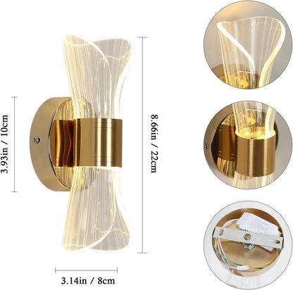 Gold Acrylic Wall Sconce, 12W Led Wall Lamp with 3 Color Temperature Options (3000K/4000K/6500K), Perfect for Hallway