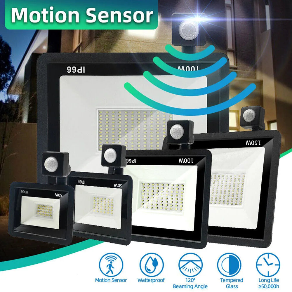 Slim LED Security Floodlight Garden PIR Motion Sensor Wall Flood Light ColdWhite