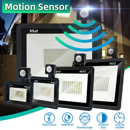 Slim LED Security Floodlight Garden PIR Motion Sensor Wall Flood Light ColdWhite