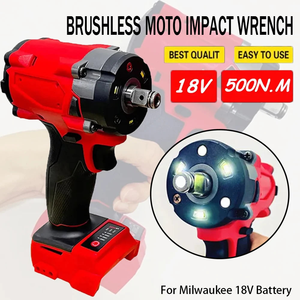 Brushless Impac Wrench 1/2" Repair Cordless Screwdriver 4 Gears Power Tools 500N.m Electric Driver for Milwaukee 18V Battery