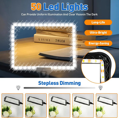 10X Rechargeable Full Page Magnifier，Large Len Magnifying Glass with 50 LED Lights & 3-IN-1 Gooseneck for Seniors Close Work