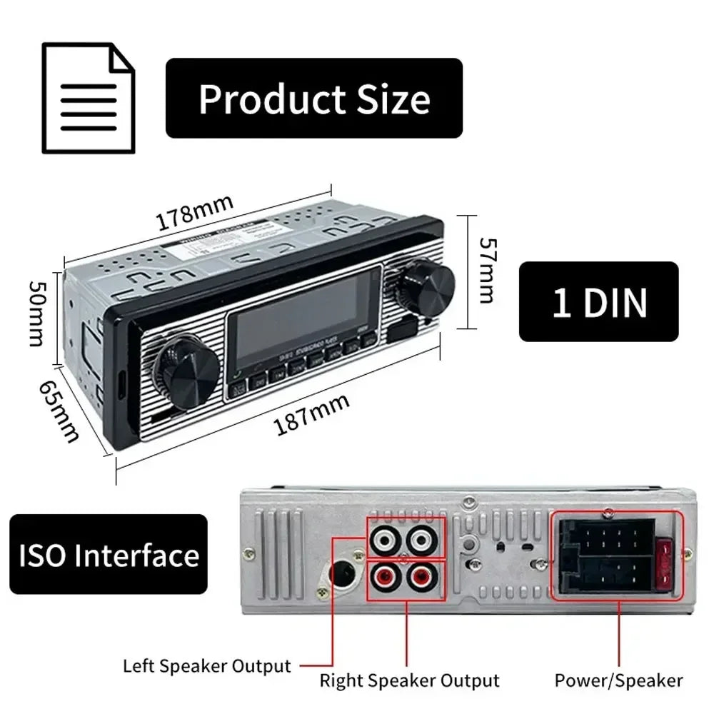 1 Din Car Radio MP3 Player Vintage Dual Knob Digital Bluetooth Audio Radio Multimedia Music USB SD Stereo Play in Dash AUX Input