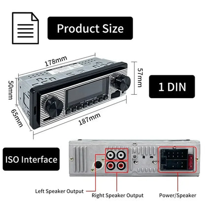 1 Din Car Radio MP3 Player Vintage Dual Knob Digital Bluetooth Audio Radio Multimedia Music USB SD Stereo Play in Dash AUX Input