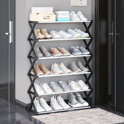 【Breeins】Foldable Multi-Tier Metal Shoe Rack for Entryway Shoes Storage Organizer Shelf Home Decoration Cabinet