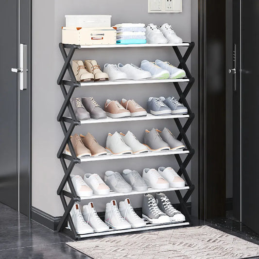【Breeins】Foldable Multi-Tier Metal Shoe Rack for Entryway Shoes Storage Organizer Shelf Home Decoration Cabinet