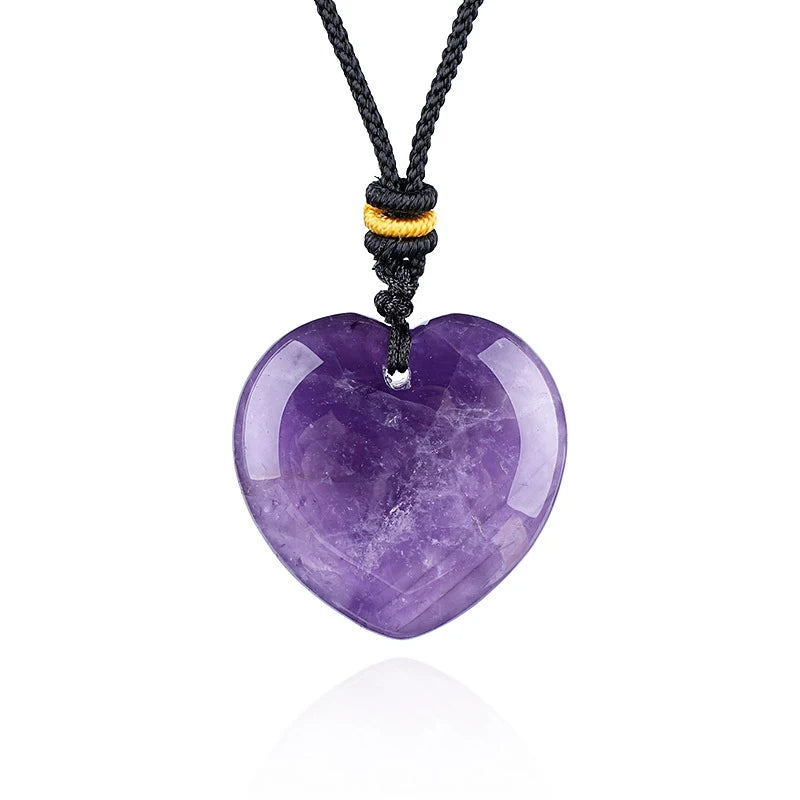 1pc 30mm Natural Stone Pendant Necklace Heart Amethyst Rose Quartz Pendant Necklace for Women Men Jewelry Party Gift