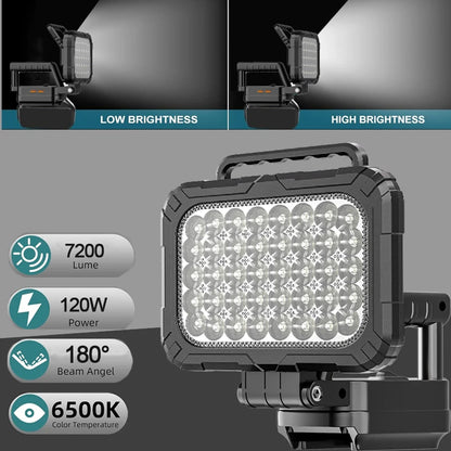 8IN 7200LM 120W Work Light 18V For Makita Battery Flashlight Portable LED Spotlight Floodlight With Dual USB charging port