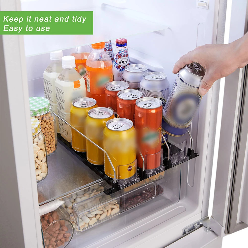 Can Shelf Pusher Adjustable WidthCanned Beverage Push Rack Spring Push Auto Beer Pusher Holder E-shaped Glide for Refrigerator