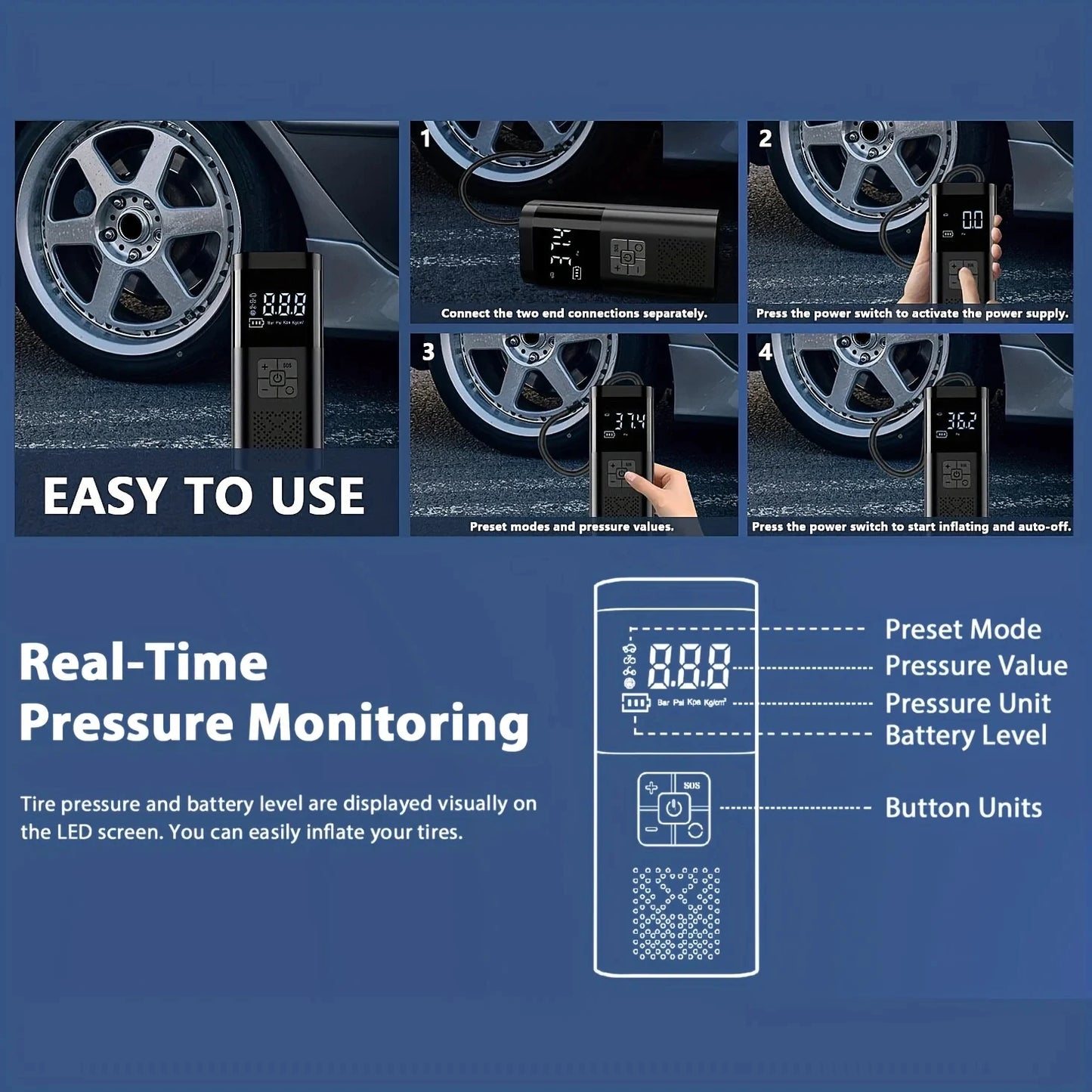 Car wireless inflator portable car auto inflator small sedan tire inflator motorcycle bicycle basketball inflator carryable