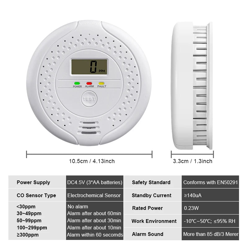 2025 New Version Carbon Monoxide Detector Alarm Sensor 85dB Sound Warning LCD Digital Display Home Security CO Poisoning Siren