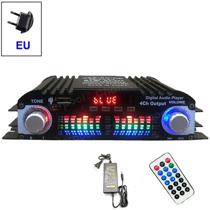 HiFi Sound Amplifier 4 Channel Digital Audio Bluetooth Amplifier 1600W Peak Power Karaoke Player FM Radio Support Remote Control