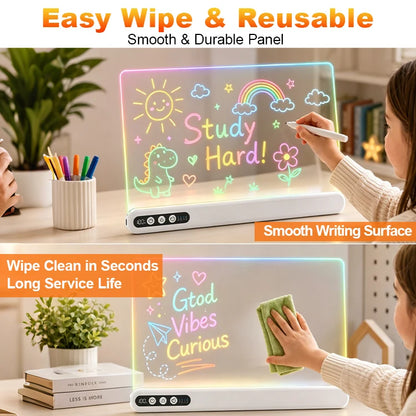 LED Drawing Board for Kids Rechargeable Light-Up Acrylic Neon Board with Timer and Built-in Stand Digital Battery