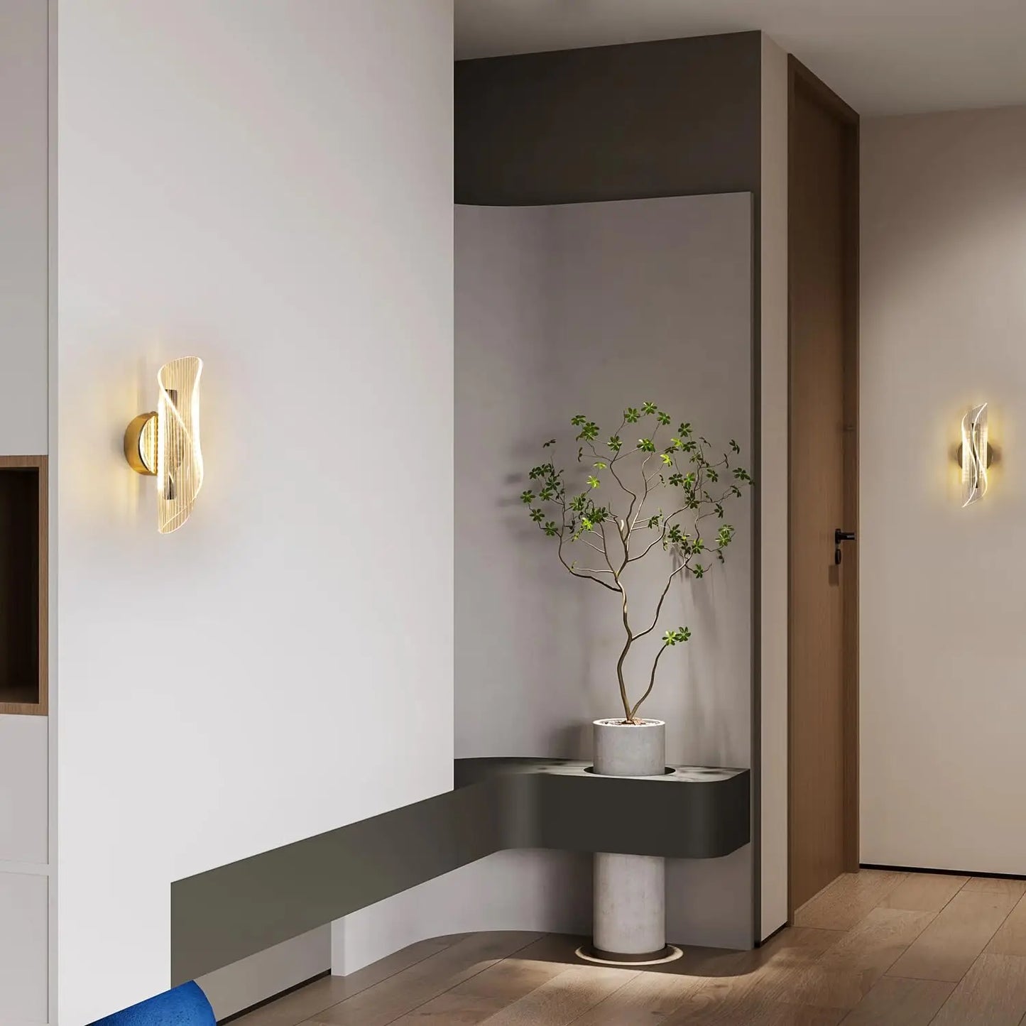 LED Interior Wall Sconce,12W Dimmable Modern Wall Lamp, Acrylic Interior Wall Light for Bedroom, Hallway,3000K-6500K, Gold