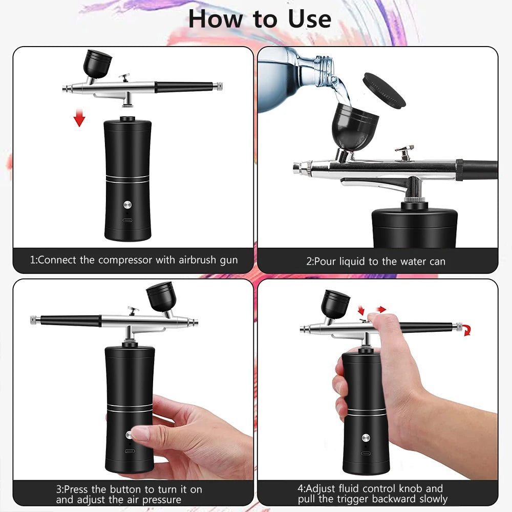 Airbrush Nail with Compressor Cordless Portable Airbrush Nails For Nail Art Cake Painting Craft Sprayer