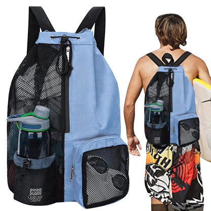Women Travel Swimming Bag Mesh Drawstring Backpack with Wet Pocket Multipurpose Beach Backpack for Swimming Gym Workout Gear