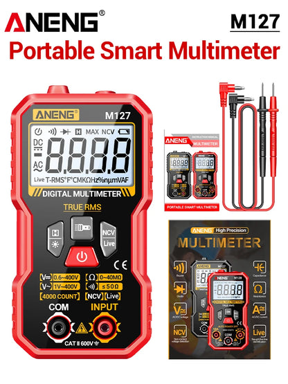 Digital Automatic Multimeter Tester 6000 count 600V AC Voltage current Voltmeter Ammeter NCV Resistance Back support frame tools
