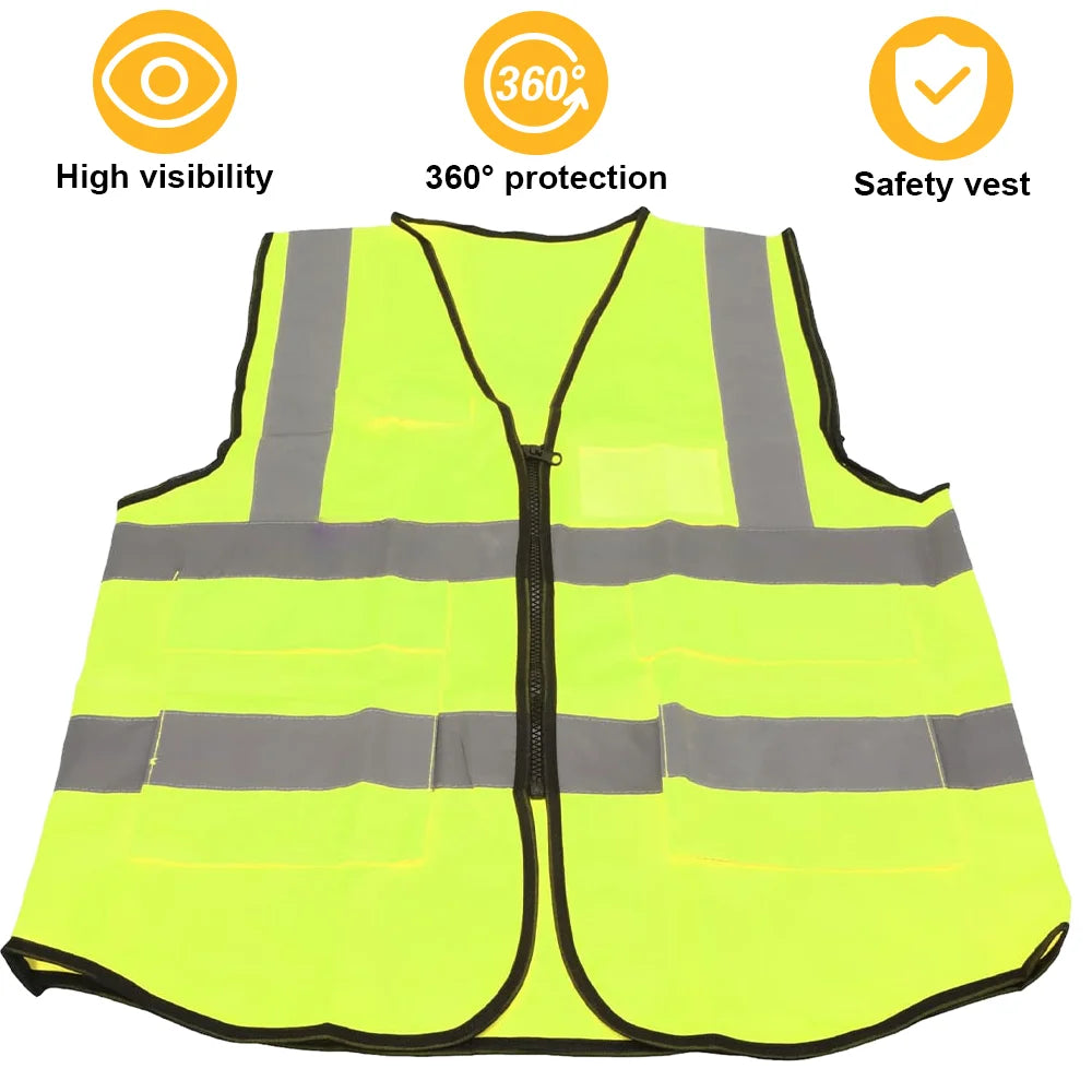 Reflective Safety Vest With 4 Pockets, Durable Protective Vest With Black Resin Zipper, High Visibility Reflective Clothing
