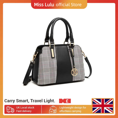 Miss Lulu Handbag Women Retro Stripes Crossbody Bags Elegant Stitching Shoulder Bag Faux Leather