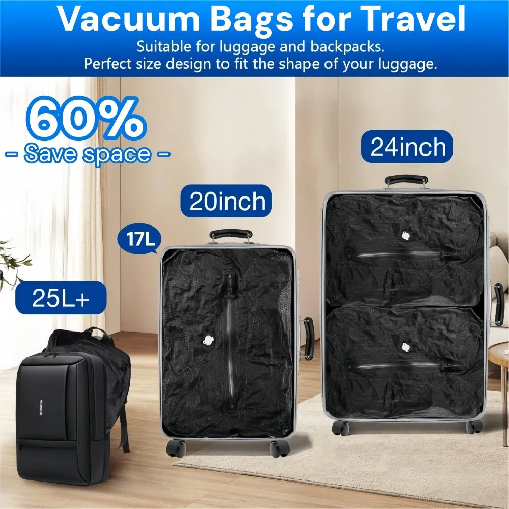 17L Travel Vacuum Storage Bags with Air Pump, Outdoor Clothes Compression Bags, Reusable Empty Vacuum Bags for Clothes Suitcases