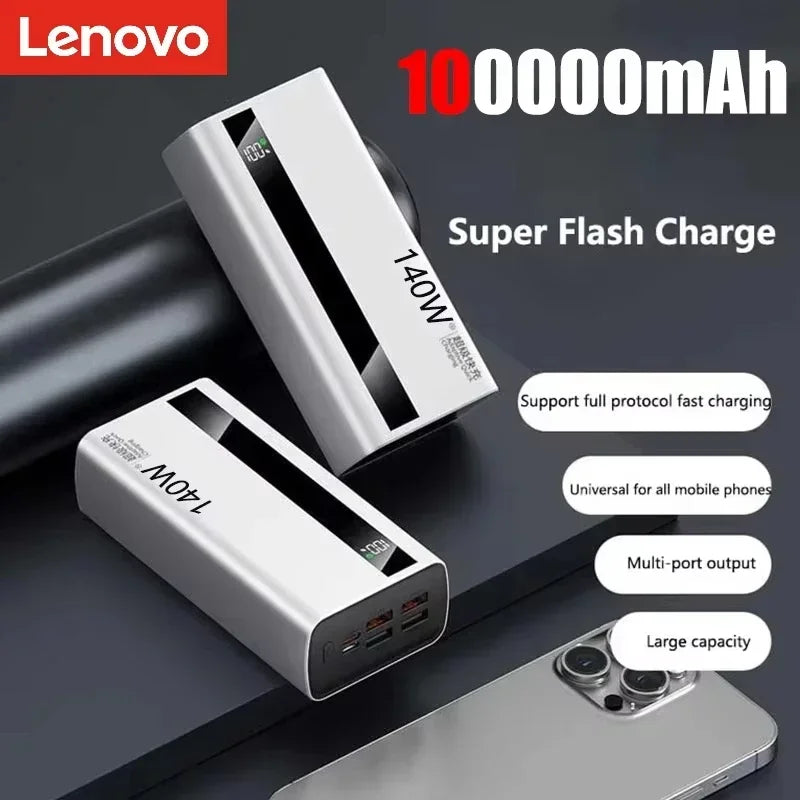Lenovo 140W 500000mAh CCC Powerbank Super Fast Charging Portable Battery Charger Ultra Capacity LED Digital Display