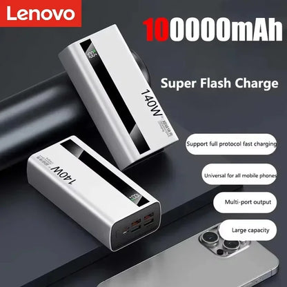 Lenovo 140W 500000mAh CCC Powerbank Super Fast Charging Portable Battery Charger Ultra Capacity LED Digital Display
