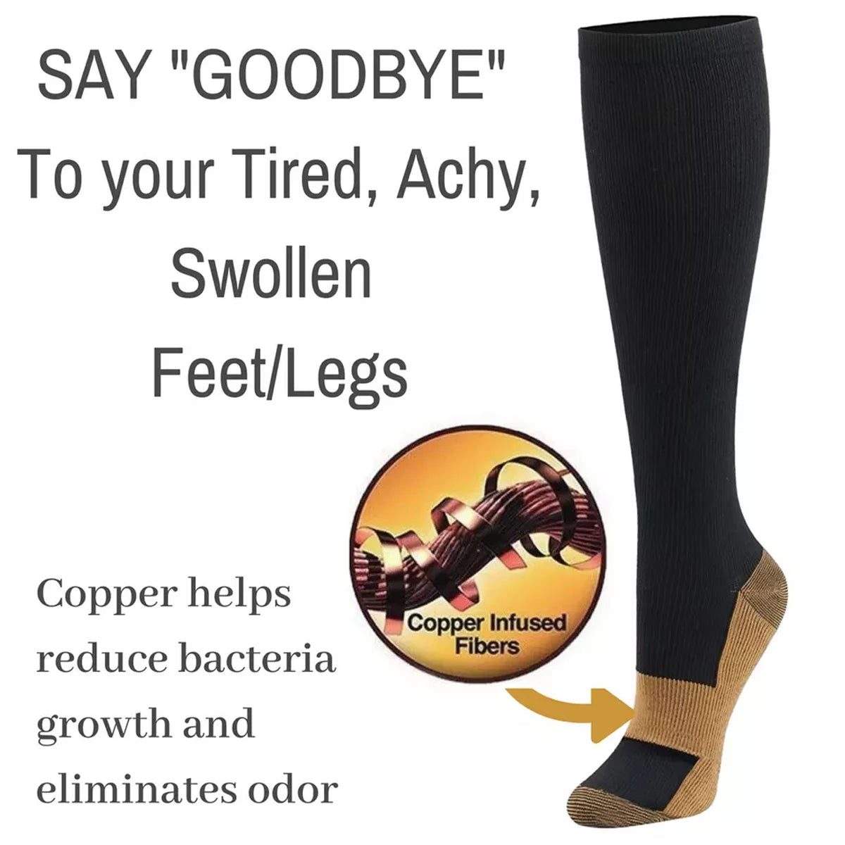6Pair Unisex Copper Infused Compression Socks Men & Women Anti-Fatigue Varicose Vein Stocking Flight Travel Running Sports Socks