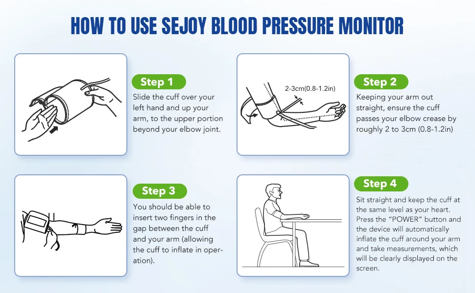Sejoy DBP Blood Pressure Monitor Upper Arm Automatic BP Cuff Machine with LED Display for Home Use Health Care
