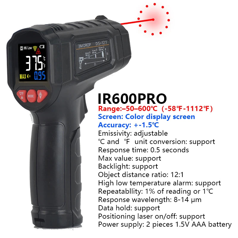 Digital Infrared Thermometer -50 to 800℃ Laser Thermometer -58 to 1472℉ Temperature Meter Digital Thermometer Backlight Alarm