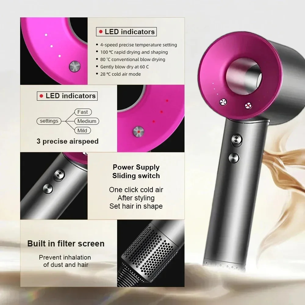 Negative ion hair dryer with high speed and no blades High power silent and quick drying Portable, suitable for home annd travel