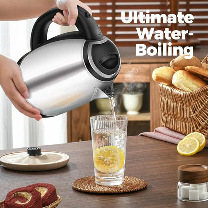 2L 1500W Stainless Steel Cordless Electric Kettle Jug, 360‑Degree Rotational Base with Overheat Protection Fast Boiling Water Heater for Household Kitchen Use