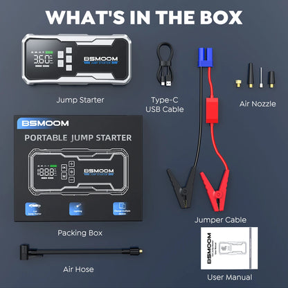 4-in-1 Jump Starter with Air Pump Starter Box Battery Pack with Digital Tire Inflator Car Battery Jump Starter