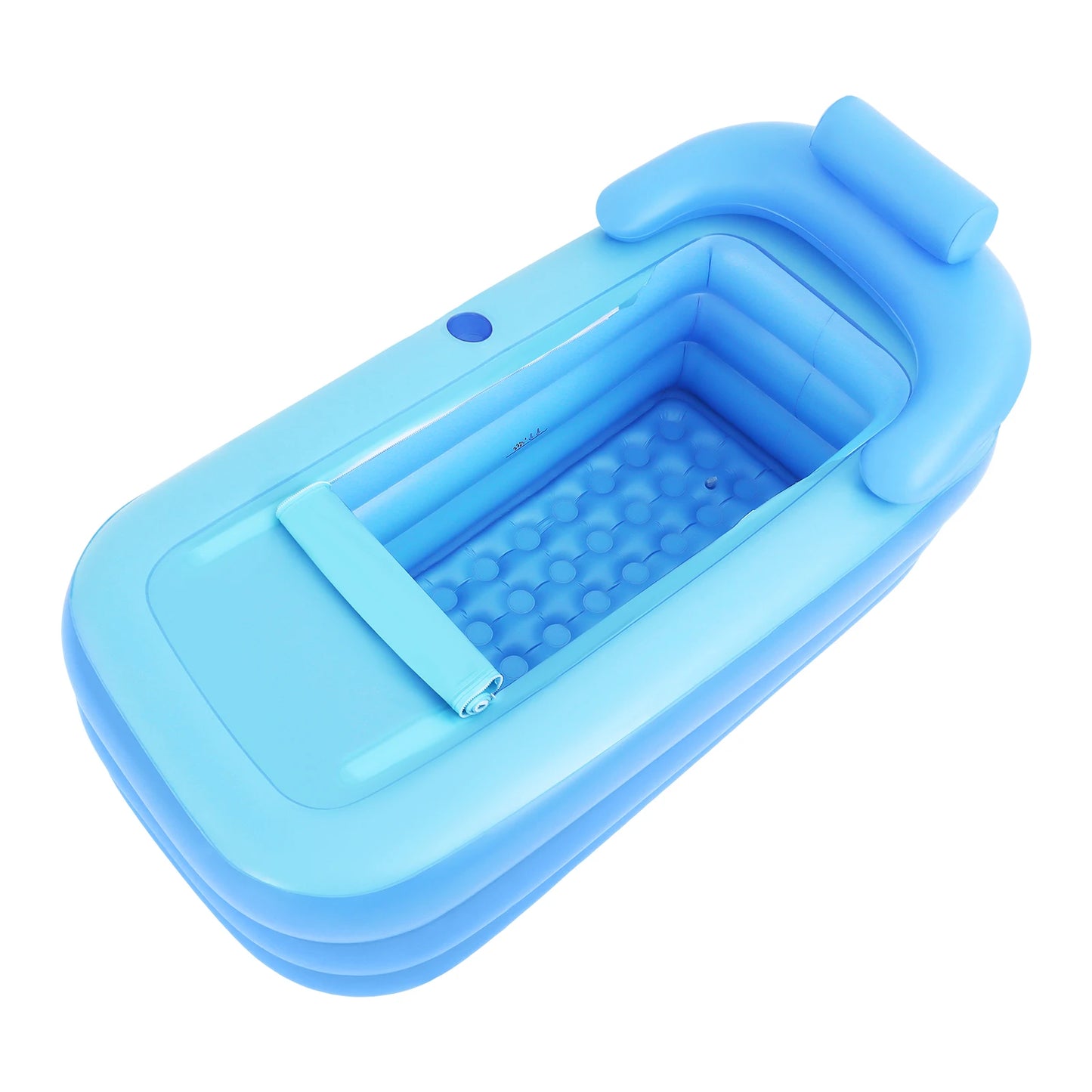 160*84*64cm Foldable Bathtub, Inflatable Bath Tub with Bubble Mat for Relaxation, Blue, Portable Soaking Tub for Home