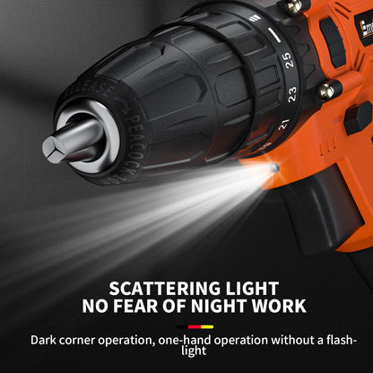 EMDTOOL Cordless Drill Driver 21V Battery Drill Set Electric Screwdriver Set, 25+1 Torque Setting, 2 Speed, LED Light for Home