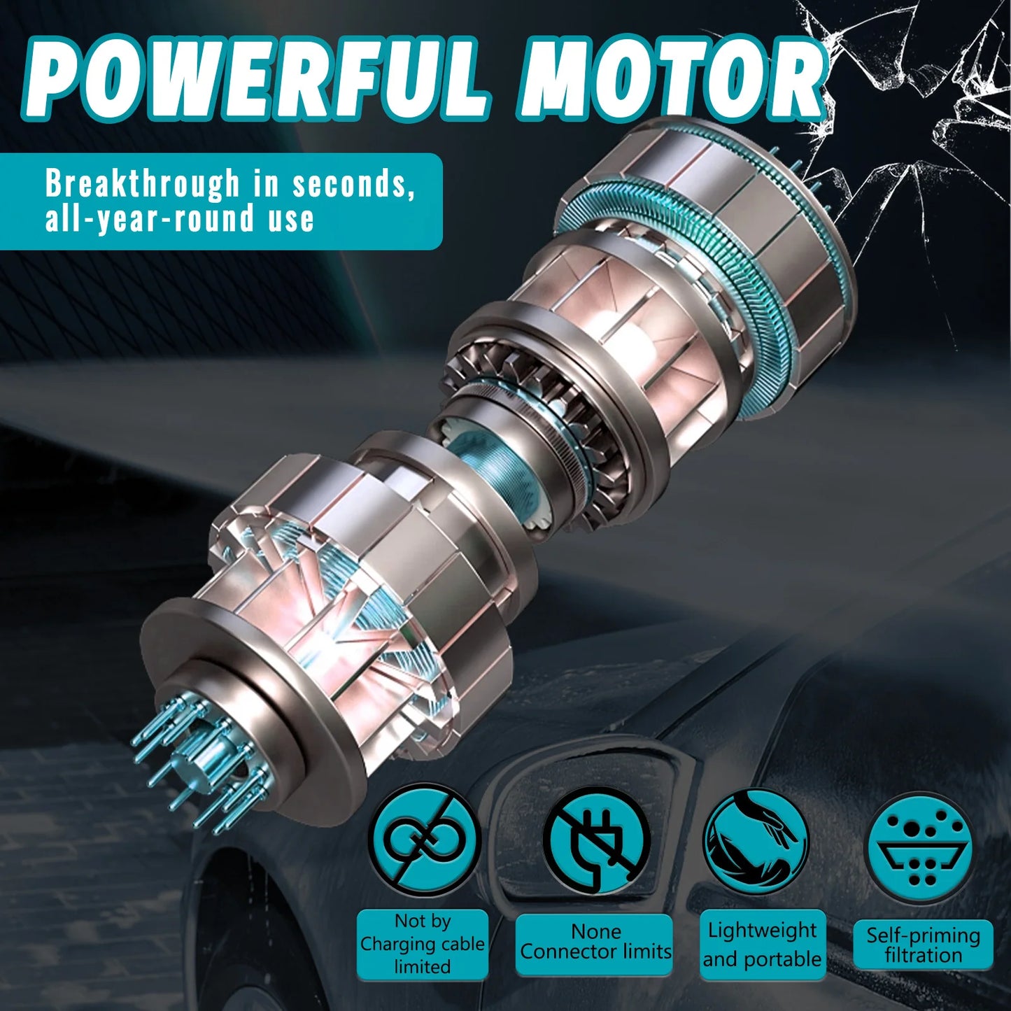 Cordless Pressure Washer, 6-in-1 Nozzle Washer Gun with 2 x 3000mAH Battery 520PSI High Pressure Car Washer Car Floor Cleaner