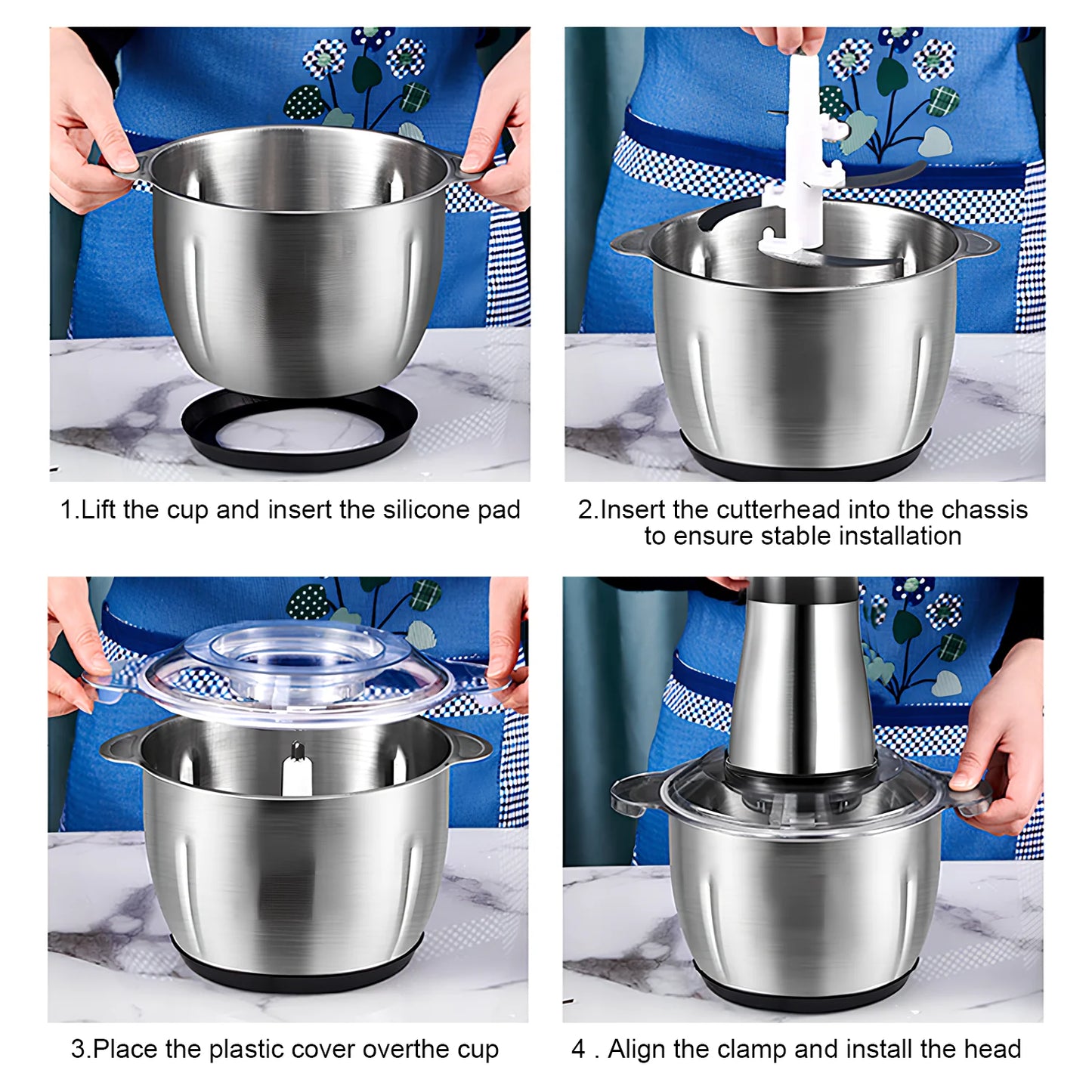 2L Electric Meat Grinder Food Crusher 2 Speeds Stainless Steel Multifunctional Vegetable Slicer Chopper Food Processor UK Plug