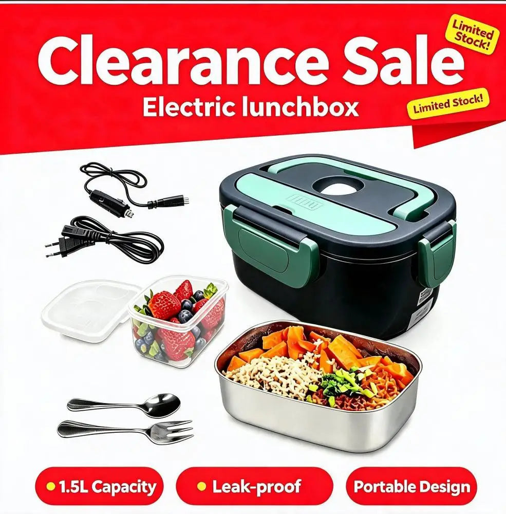 Clearance Sale 1.5L/3L Electric Lunch Box 40W/90W Fast Heating Portable Self-Heating Food Container Stainless Steel Liner Button Control Bento Box for Office School Travel UK Stock