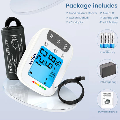 Sejoy DBP Blood Pressure Monitor Upper Arm Automatic BP Cuff Machine with LED Display for Home Use Health Care