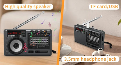 XHDATA D-368/ D-328 Portable Radio FM1-2/AM/SW 12 Band MP3 Player Bluetooth/TF Card With Headphone Jack For Elder Easy Use