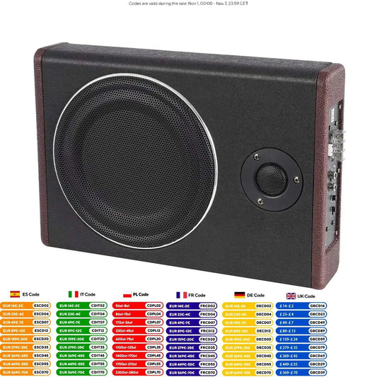 8 Inch Ultra Slim Car Subwoofer Under Seat Car Active Subwoofer Compact Car Bass Audio Car Stereo Amplifier Speaker DC 12V 600W