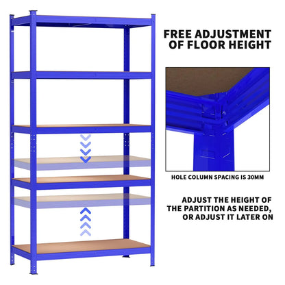 Adjustable Height Layout 5-Tier Heavy Duty Shelf 875kg Boltless Metal Rack Tool Free Assembly for Garage Warehouse Storage
