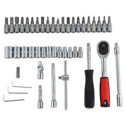 46PCS Socket Set Car Metric Socket Ratchet Wrench Set CRV Steel Torx Wrench Bits Screwdriver 1/4" Drive Car Vehicle Repair Tool