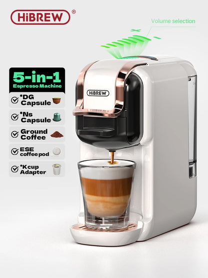 HiBREW 5 in 1 Multiple Capsule Coffee Machine Hot/Cold DG Cappuccino Nes Small Capsule ESE Pod Ground Coffee Cafeteria 20Bar H2B