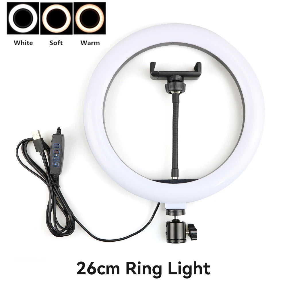 26cm 10inch Led Selfie Ring Light Round Ring Lamp with Phone Holder Photography Fill Lighting with Tripod for Youtube Live Video