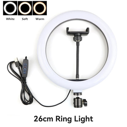 26cm 10inch Led Selfie Ring Light Round Ring Lamp with Phone Holder Photography Fill Lighting with Tripod for Youtube Live Video