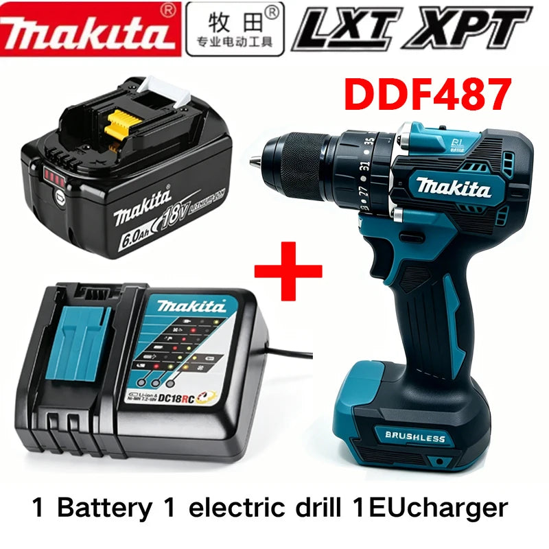 Original Makita Battery DDF487 Cordless Driver Drill Brushless Electric Impact Screwdriver Rechargeable  battery Power Tool