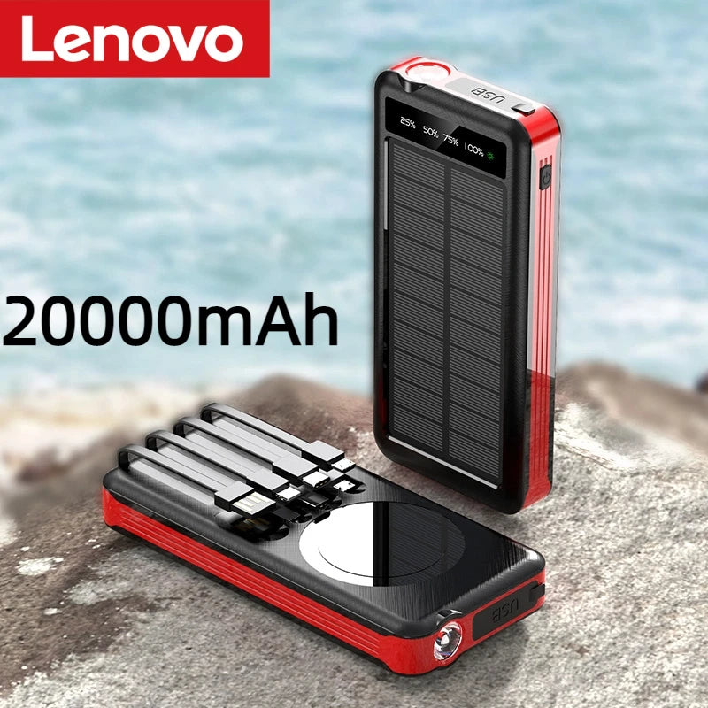 Lenovo 100000mAh 2 In 1 Solar Wireless Power Bank Large Capacity Portable Charger Fast Charging External Battery For Phone New