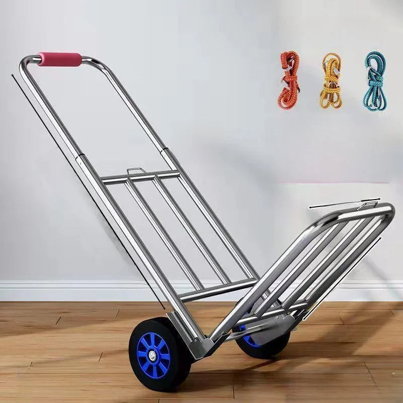 Foldable Stainl Steel Hand-Pulled op Cart for Lage Transport Double Trailer Small Goods Trolley Pu Cart Water